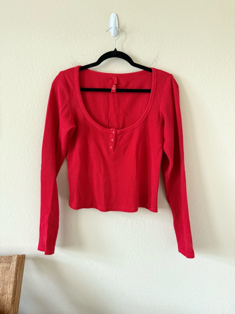 Skims Waffle Long Sleeve Henley in Cranberry